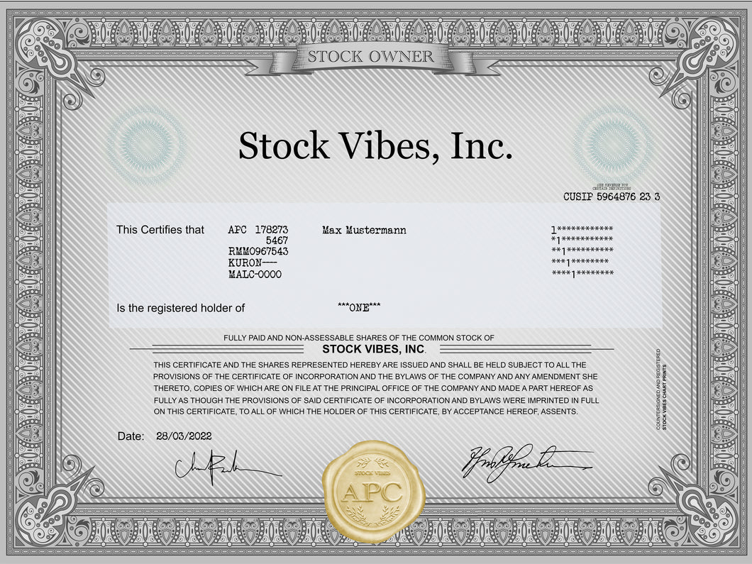 Historisches Aktien Zertifikat Black - Stock Vibes Print
