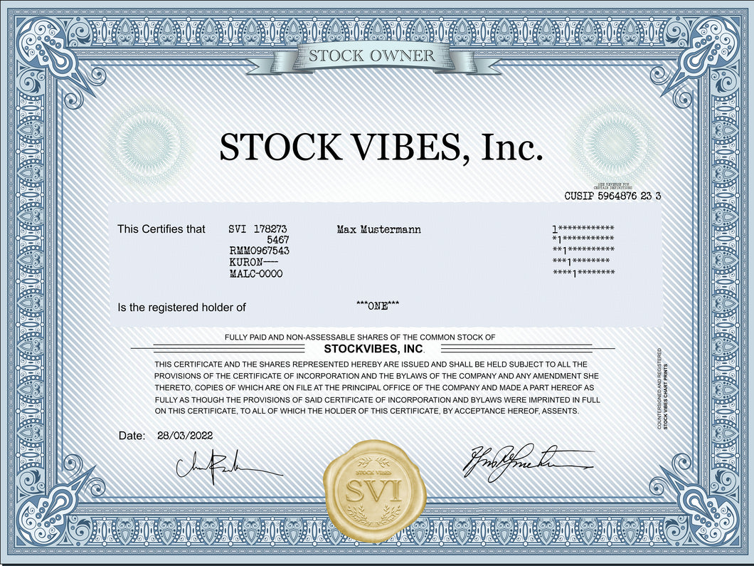 Historisches Aktien Zertifikat Blue - Stock Vibes Print